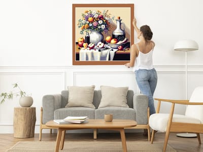 Pixel art stilleven schilderij | Pixelated tranquility: a digital masterpiece of still life beauty | Kunst - 80x80 centimeter op Forex | Foto op Forex