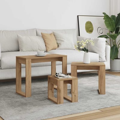 vidaXL - 3-delige - Bijzettafelset - bewerkt - hout - artisanaal - eikenkleur