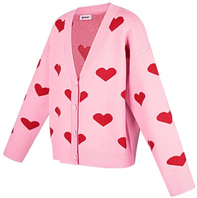 Comfortabele Viscose Gebreide Dames Trui met Fijn Hartpatroon - Babyroze - Maat L/XL
