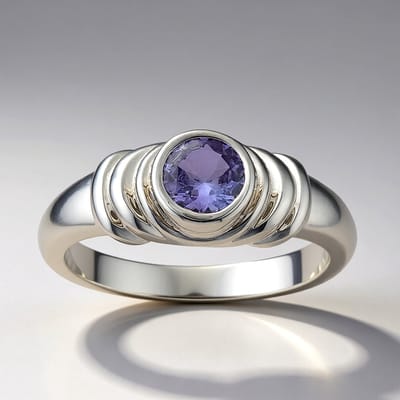 Cavill - Elegante Damesring - 925 Sterling Zilver met Palladium - Lila Tanzaniet 0,43 ct - Ronde Edelsteen - Sieraden voor Vrouwen