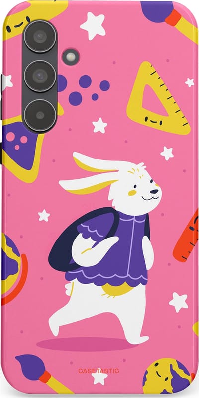 Casetastic hoesje geschikt voor Samsung Galaxy A55 - Dubbellaagse bescherming - Slimme konijnensprongen - Fashion Case - Koraal Geel Roze