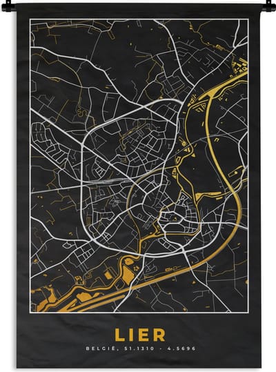 Wandkleed - Wanddoek - Lier - Kaart - Plattegrond - Goud - Stadskaart - 120x180 cm - Wandtapijt