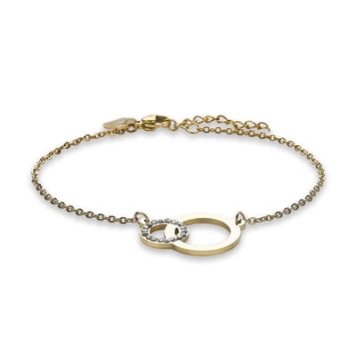 Twice As Nice Armband in goudkleurig edelstaal, 2 cirkels, kristallen 17cm+3cm