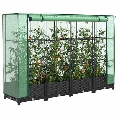 vidaXL - Verhoogde - plantenbak - met - kashoes - rotanlook - 160x40x123 - cm