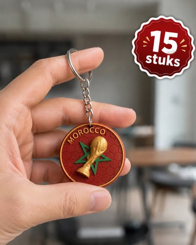 Marokko Sleutelhanger WK 26 - 15 Stuks – Morocco Keychain Set – 5 cm – Rood Groen Goud – Souvenir Sleutelhangers met Ring en Ketting – Marokkaanse Decoratie