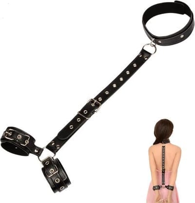 b'WiseGoods - Erotische Nekriem Met Handboeien - Seks Handboeien - SM Bondage - Sex Toys - Seksspeeltjes Voor Koppels - Zwart'