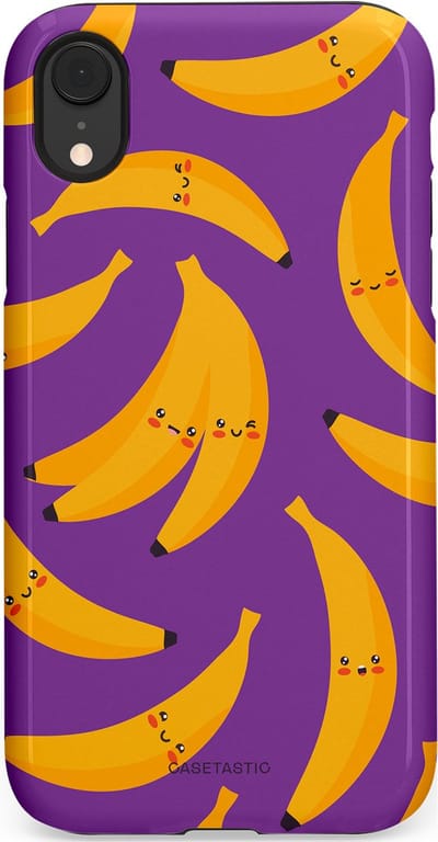 Casetastic Hoesje Geschikt voor Apple iPhone Xr - Stijlvolle Beschermende Duo-layer Case - Kawaii Bananen