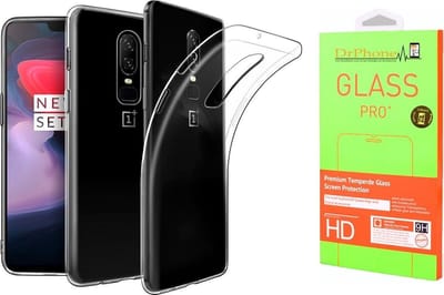 DrPhone Oneplus 6 TPU Hoesje - Transparant Ultra Dun Premium Soft-Gel Case + DrPhone Glas - Glazen Screen protector -