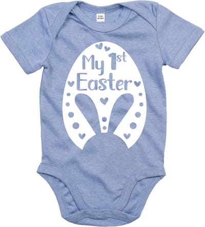 Baby Romper My 1st Easter – Blauw Eerste Pasen Rompertje – 100% Katoen – Paas Outfit Baby – 0 tot 3 maanden