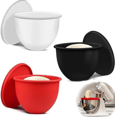 VHV-Keukenmachine accessoires - Siliconen mengkom inzet - Kom beschermer - Set van 3 - Met deksel - Herbruikbaar - Voor 4.7L / 5 Qt keukenmachines - Bakken - Rood/Wit/Zwart