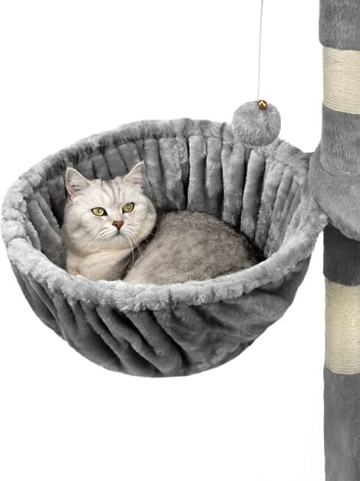 lionto Katten ligmand set, 2x krabpaal mand Ø40 cm M8 25 cm lichtgrijs