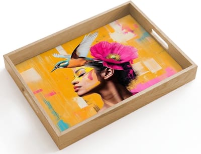 Dienblad hout 40x30 cm - Schootdienblad - Vogel - Vrouw - Abstract - Bloem - Borrelplank rechthoek - Plateau dienbladen