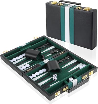 Backgammon Koffer – Luxe Backgammon Set – Lederen Bordspel – Reisspel Set - Draagbaar – Speloplossing