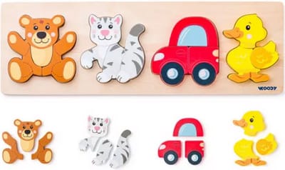 Woody educatieve puzzel baby aan boord - kleurrijk karton speelgoed.