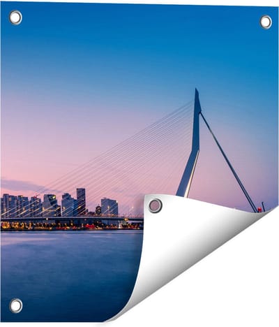 Gards Tuinposter Erasmusbrug in Rotterdam met Zonsondergang - 40x40 cm - Tuindoek - Tuindecoratie - Wanddecoratie buiten - Tuinschilderij