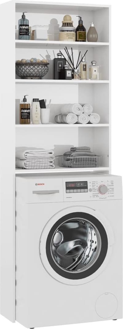 Wasmachine ombouw - Kast - Opbouwmeubel - Verhoger - Wasmachine meubel - Opbergkast - Hout - Hoogglans Wit