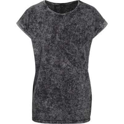 Build Your Brand - Acid Washed Extended Shoulder Dames T-shirt - Darkgrey White maat L