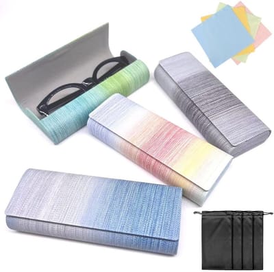 Kleurige hardcase brillenkokers met brillenpoetsdoek en dubbel trekkoord, 4 stuks opbergtas voor brillen, ideaal voor bescherming en organisatie