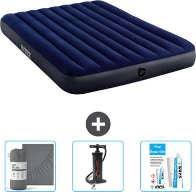Intex Luchtbed - 2-Persoons - 152 x 203 x 25 cm cm - Blauw - Inclusief Hoeslaken - Pomp en Reparatieset