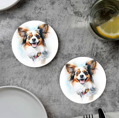 GR onderzetters voor glazen - Waterpaint Dog Papillon - Vinyl - 6st