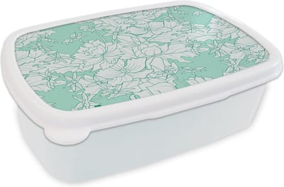 Broodtrommel Wit - Lunchbox - Brooddoos - Patronen - Vintage - Bloemen - 18x12x6 cm - Volwassenen