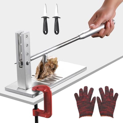 Dailygoods- Oesteropener met Antislip Voetpad - Oester Mes Set - Snijbestendige Handschoenen - RVS Tool - Verstelbaar Handvat - Scherp Staal 13mm - Oester Gereedschap