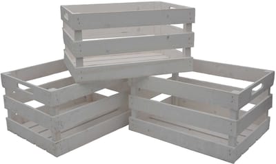 UNUS® Kist houten vintage wit 39x29x21 cm set van 3