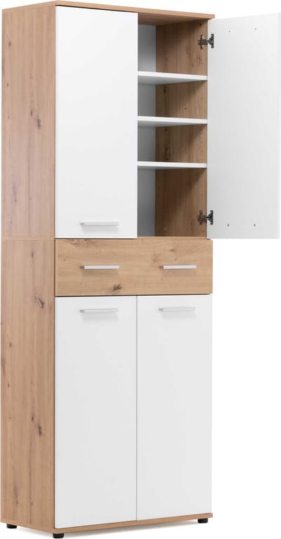 Schoenenkast Jakob 70cm 4 Deuren & 1 Lade - Wit/artisan Eik - Finori - Schoenenkast - Wit - Spaanplaat