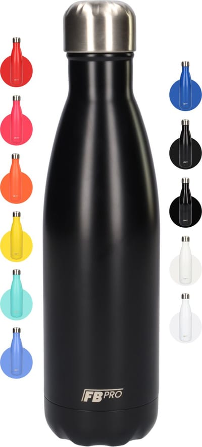 FBFS8, Thermosfles, Drinkfles, Waterfles - Modern & Slank Design - Thermos Fles voor de Warme en Koude Dagen - Dubbelwandig - Robuuste Thermoskan - 500ml - Matte Black - Mat Zwart