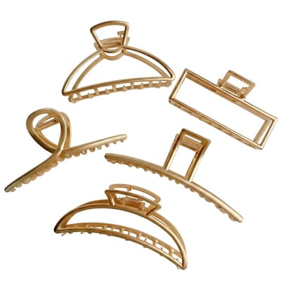 Set van 5 goudkleurige haar clips – dames – metalen open ontwerp haar klemmen – diverse vormen en afmetingen – minimalistische haar accessoires