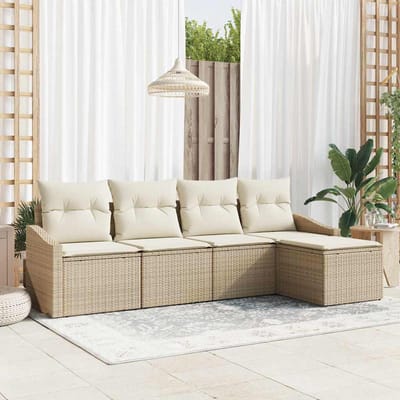 vidaXL Bankstel met kussen met opslag 5 pcs Beige en Crème poly rattan