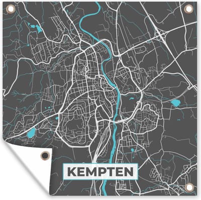 Tuin poster Stadskaart – Plattegrond – Duitsland – Blauw – Kempten – Kaart - 200x200 cm - Tuindoek