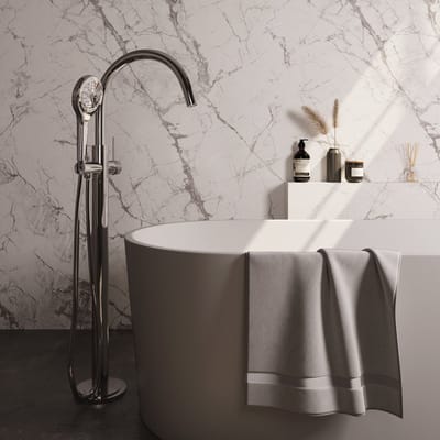 Brauer Carving S02 - Badkraan Vrijstaand met Handdouche - Glans Chroom - Thermostatisch - 1 Greeps