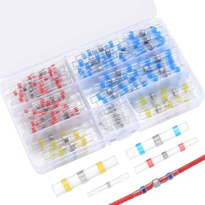 assortiment, set van 120 stuks, stootverbinders, krimpverbinders, soldeerafdichting, draadverbinders, kabelschoenen, knelverbinders, kabelverbinders, waterdicht, 4