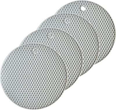 Fako - Pannenonderzetter Hittebestendig - Onderzetter Voor Pannen - Siliconen Mat - Potopener - 18cm - Rond - Lichtgrijs - 4 Stuks