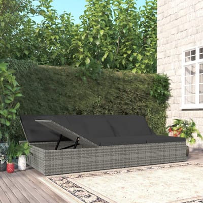 vidaXL - Ligbed - met - kussens - converteerbaar - poly - rattan - donkergrijs