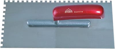 Stijltroffel met tanden - Afwerktroffel getand - Metselen en tegelen - Gebogen schrift 6mm - 27x12x12cm - Rood