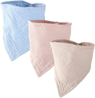 longziming -Set van 3 Baby Slabbetjes - Hygi毛nisch en Duurzaam (Lichtblauw, Perzikroze, Khaki)