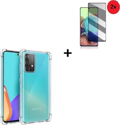 Hoesje Geschikt voor Samsung Galaxy A52s 5G - A52s 5G Screenprotector - Tempered Glass - Hoesje Transparant Shock Proof + 2x Privacy Screenprotector Tempered Glass
