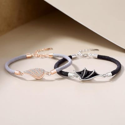 Originele Koppel Armband Engel Zomer Nieuw Product Ingezette Zirkonia Duivelsvleugels Mannen en Vrouwen Zilveren Armband gray