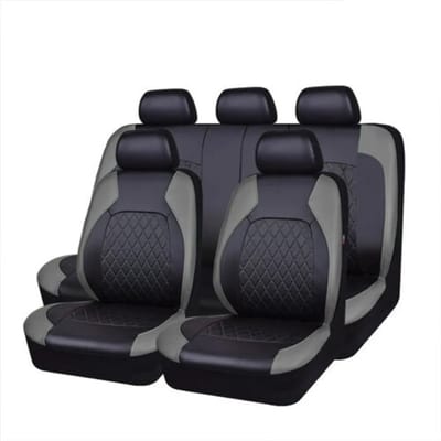 Innovastore Autostoelhoezen - Autostoelhoes - Stoelhoes auto - PU lederen beschermhoezen - Universeel - 9 delig - Grijs/Zwart
