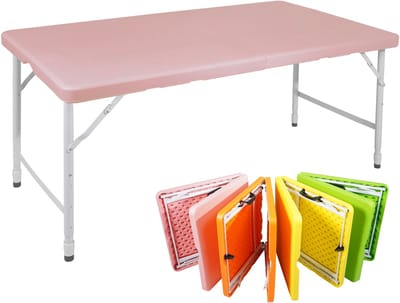 MODFU Buitentafel 125x61x58-74 cm, inklapbaar kunststof met metalen frame, roze