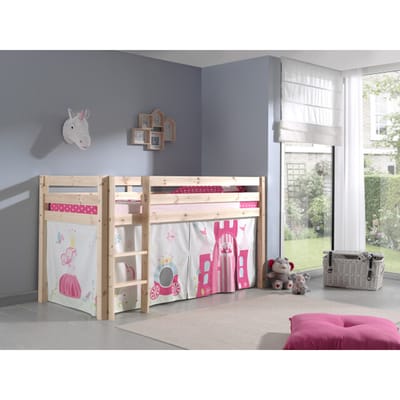 LUCEVI - Pino Halfhoogslaper + Ladder + Princess Gordijntjes - Bruin - 90x200 cm