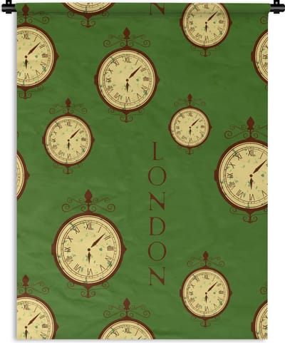 Wandkleed - Wanddoek - Londen - Vintage - Klok - Patroon - 90x120 cm - Wandtapijt