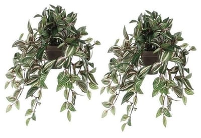 Mica Decorations Kunstplant Tradescantia vader hangplant - 2x - 45 cm - groen - Kunstplanten/nepplanten