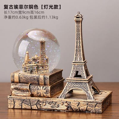 Vintage Eiffeltoren Figurine met Verlichte Kristallen Bol Muziekdoosje - Perfecte Bureau Decoratie Perfect Afstudeercadeau Idee gray