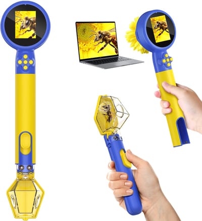 Kindermicroscopen + Insectenvanger - 1080P - Digitale Kinder microscoop - Handmicroscoop - 100x-500x Digitale Kinder Microscoop - 8 LED-verlichting - 2 inch Scherm - Foto en Video Opname - Oplaadbaar - Voor Ontdekken in Tuin en Natuur - Blauw