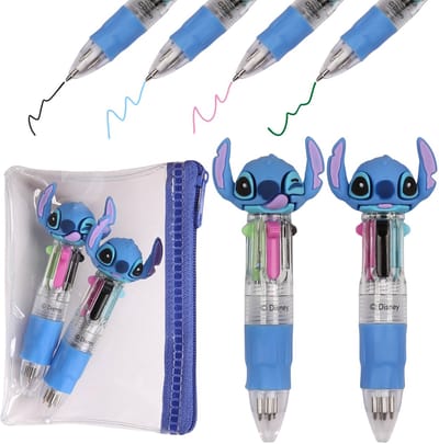 DISNEY Stitch 2 stuks Multicolour MINI automatische schoolpen 4in1 + zakje/pennenetui