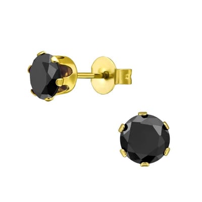 Aramat Jewels | Oorbellen | RVS Zirkonia Oorbellen Rond 3-8mm - Diverse Kleuren Oorstekers | Goudkleur / 6mm / Zwart | | | Staal | Kinderen, Volwassenen | Verkleurd niet