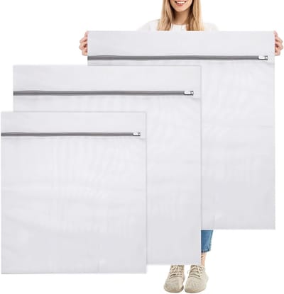 Set van 3 Wasnetten voor de Wasmachine - Fijnmazige Polyester Waszakken met Verborgen Rits voor Dekens, Jassen en Kussenslopen - 50 x 60 cm en 80 x 90 cm